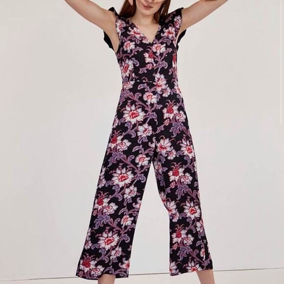 Club Monaco Floral Jumpsuit Sleeveless Cropped Wide Leg 4 small - Picture 2 of 5